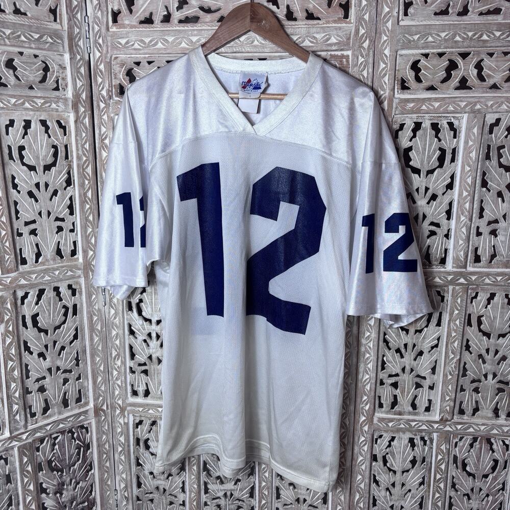 Vintage Majestic Men’s White Athletic #12 Mesh Practice Football Jersey USA L